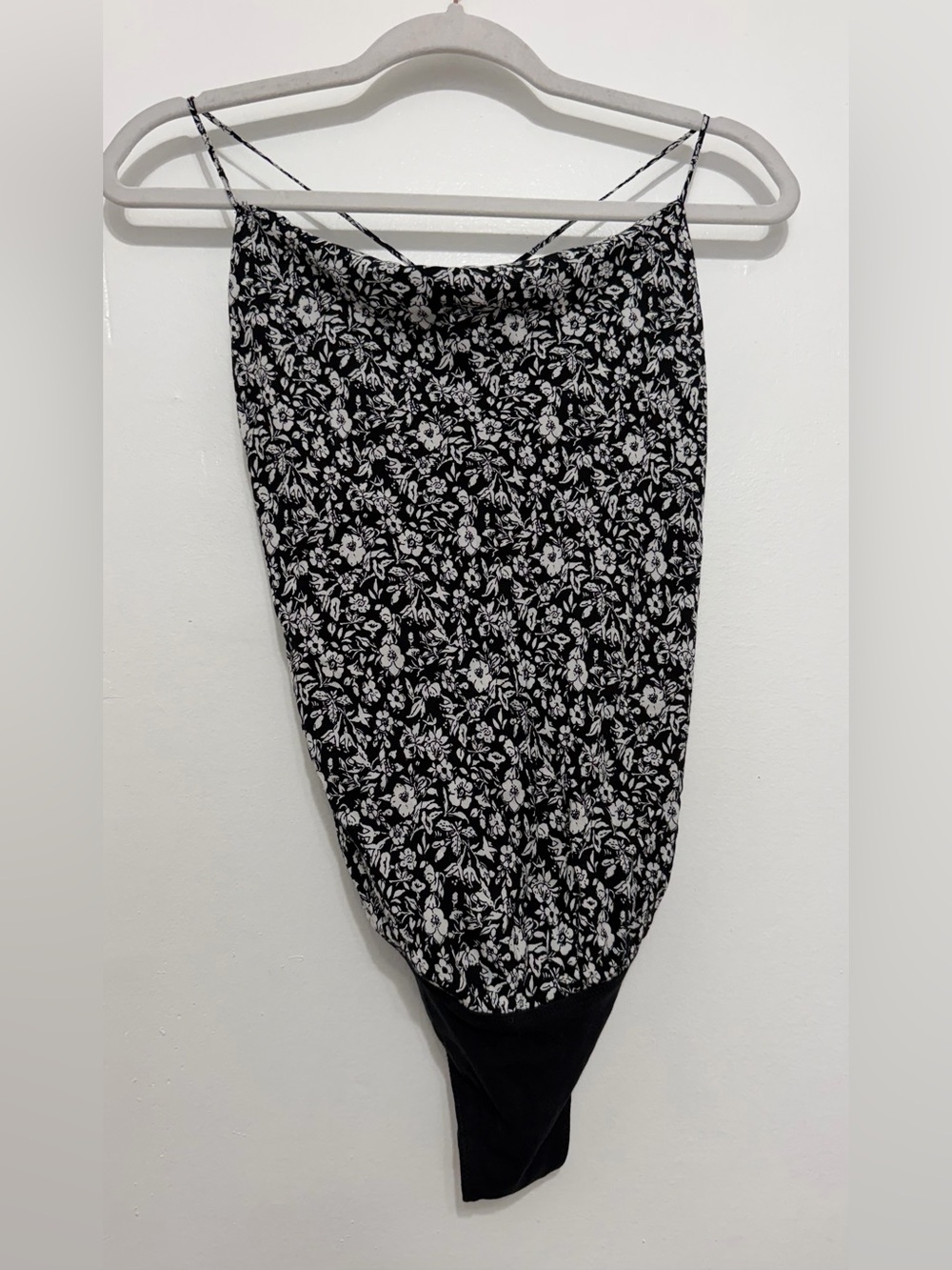 NWT Abercrombie & Fitch Black and White Floral Asymmetrical Bodysuit